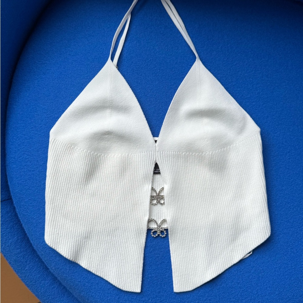 Bershka Halter Top with Rhinestone Butterflies